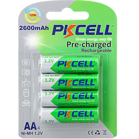 Pkcell 1.2V Precharged Low Self Discharge Rechargeable AA Battery with 2600 mAh, 4PK PK130280
